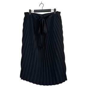 Black Pleated Midi Skirt Tie Waist Elastic Back Women’s Size Small